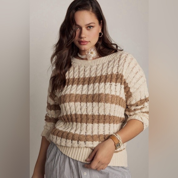 Pilcro Anthropologie Longline Stitch Sweater | Color: NEUTRAL | NEW/NWOT!!🤎🤎 - Picture 6 of 12
